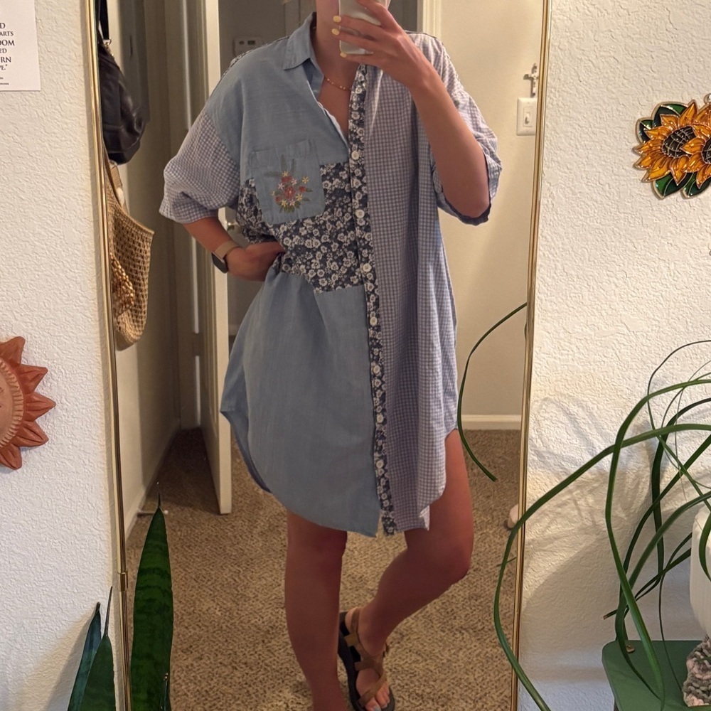 Homemade Patchwork Button Up Dress Embroidered - Picture 9 of 9